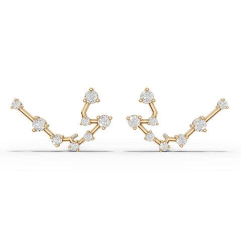 Aquarius constellation earrings in 18k gold, featuring round lab grown diamonds arranged in a star pattern.