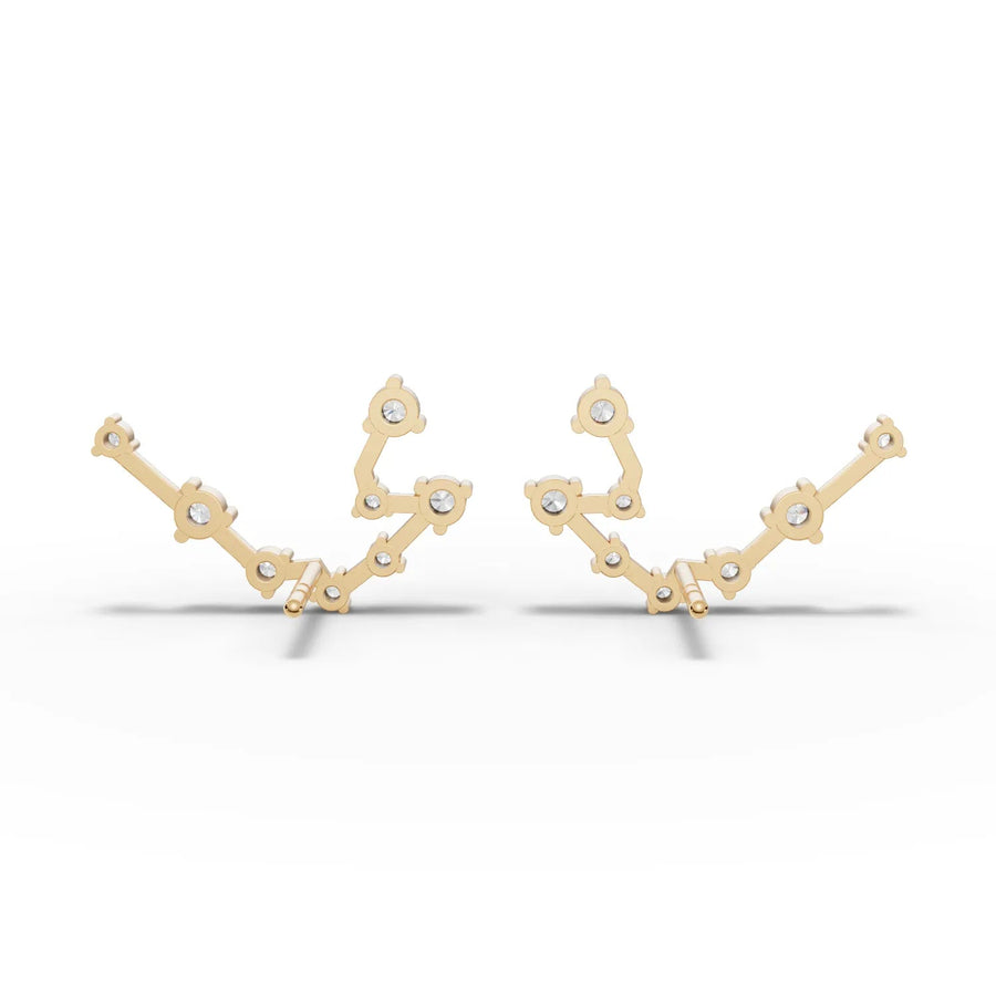 Aquarius constellation earrings in 18k gold featuring round lab-grown diamonds, designed with a delicate, prong-set layout.