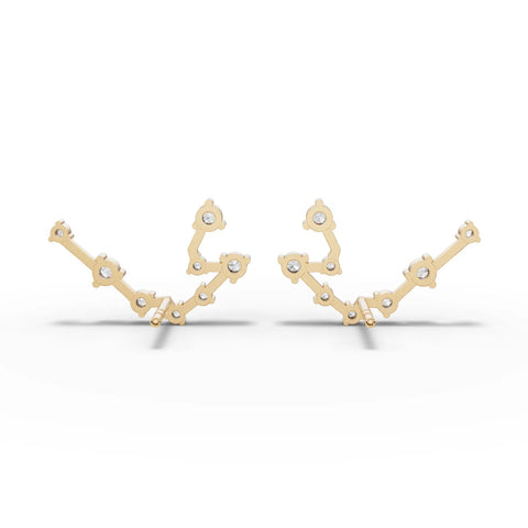 Aquarius constellation earrings in 18k gold featuring round lab-grown diamonds, designed with a delicate, prong-set layout.
