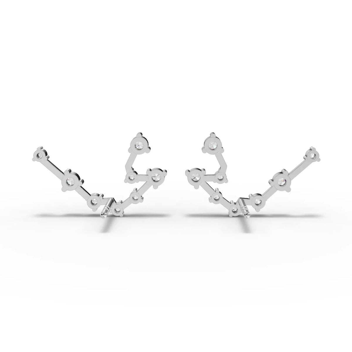 Aquarius constellation earrings featuring round lab grown diamonds set in elegant 18k gold with secure screw backs.