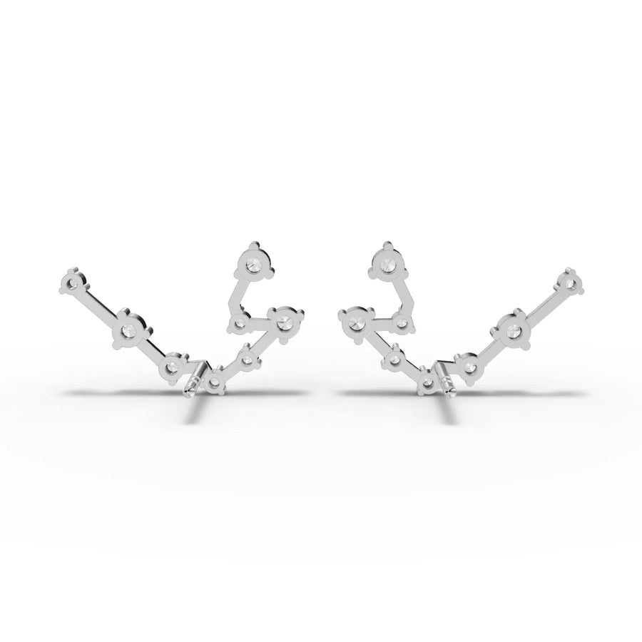 Aquarius constellation earrings featuring round lab grown diamonds set in elegant 18k gold with secure screw backs.
