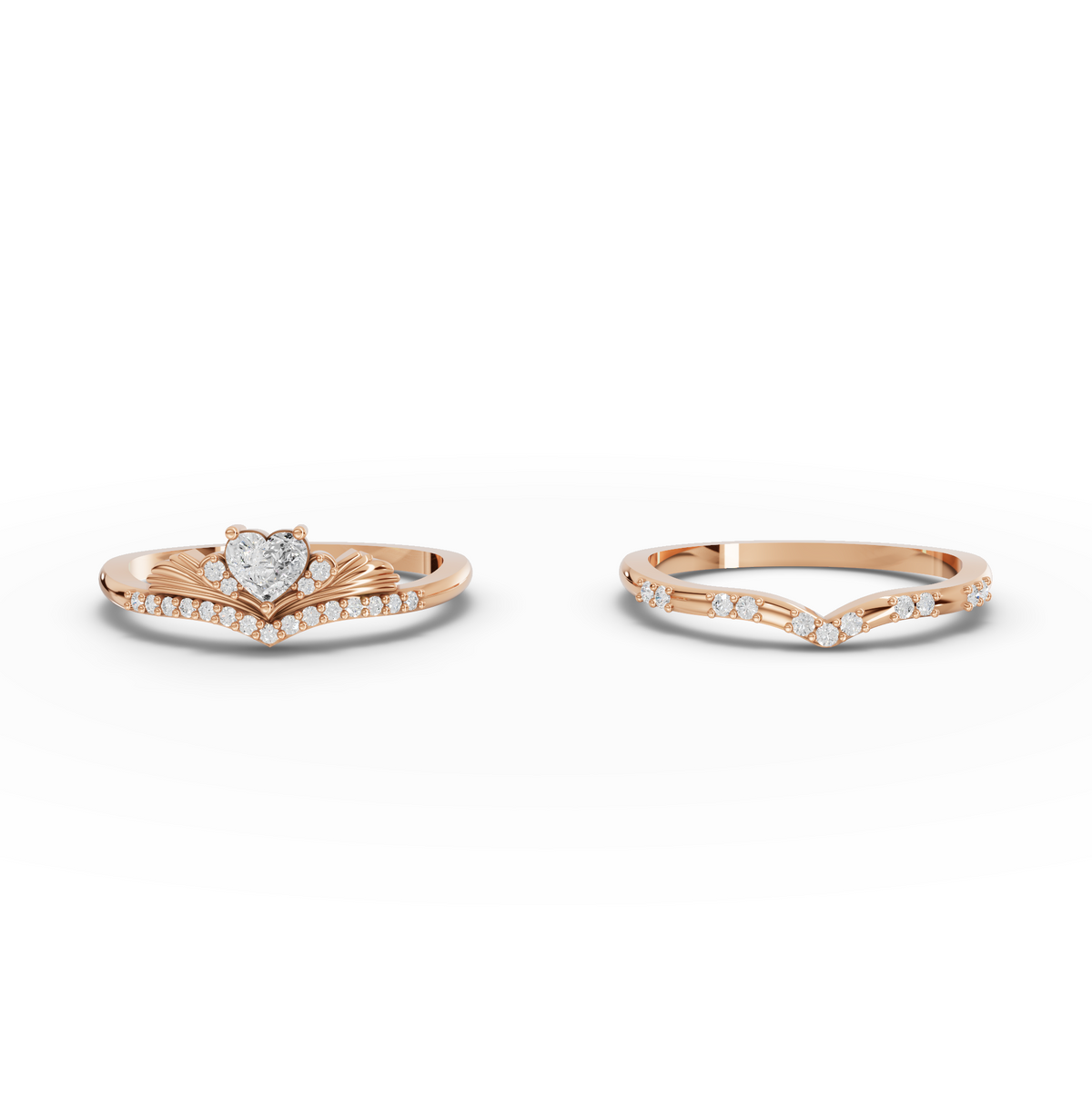 0.39 CT Heart Solitaire With Side Stone Lab Grown Diamond Band Set, view 4