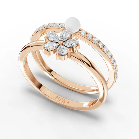 0.39 CT Pearl Lab Grown Diamond Ring with Pear Shape Floral Cluster Set in rose gold, view 2