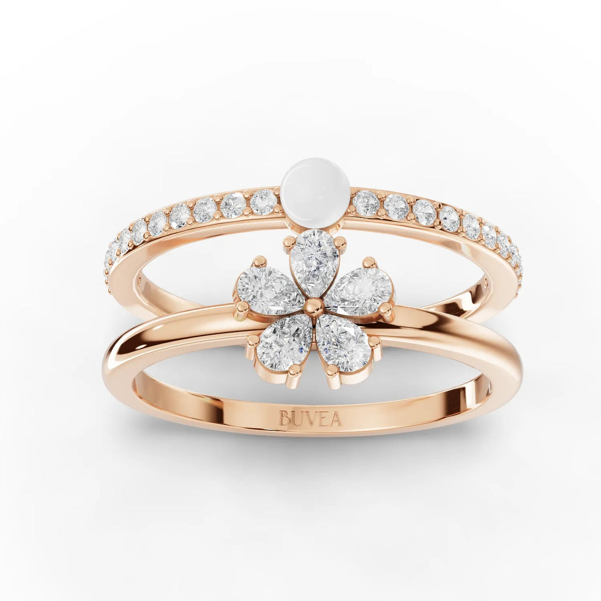 0.39 CT Pearl Lab Grown Diamond Ring with Pear Shape Floral Cluster Set in rose gold