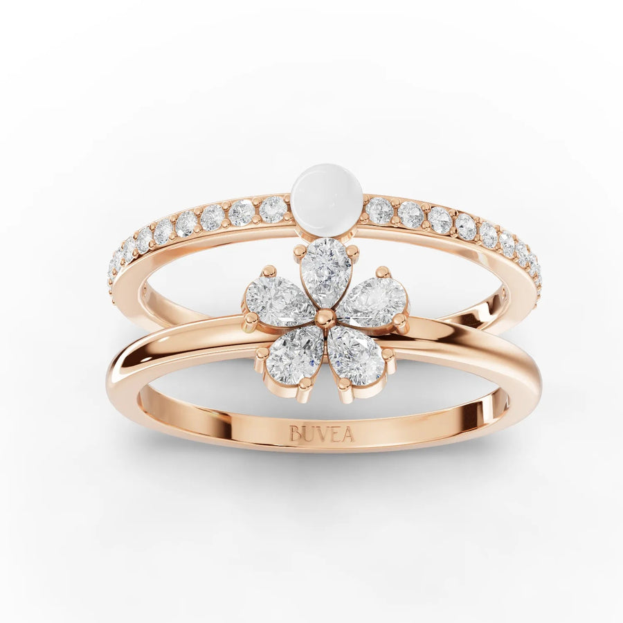 0.39 CT Pearl Lab Grown Diamond Ring with Pear Shape Floral Cluster Set in rose gold