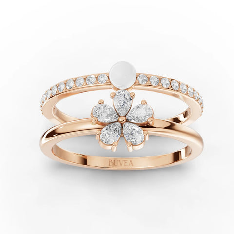 0.39 CT Pearl Lab Grown Diamond Ring with Pear Shape Floral Cluster Set in rose gold