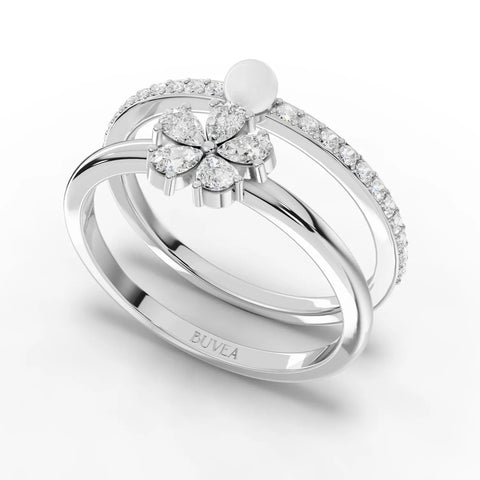 0.39 CT Pearl Lab Grown Diamond Ring with Pear Shape Floral Cluster Set in white gold, view 2
