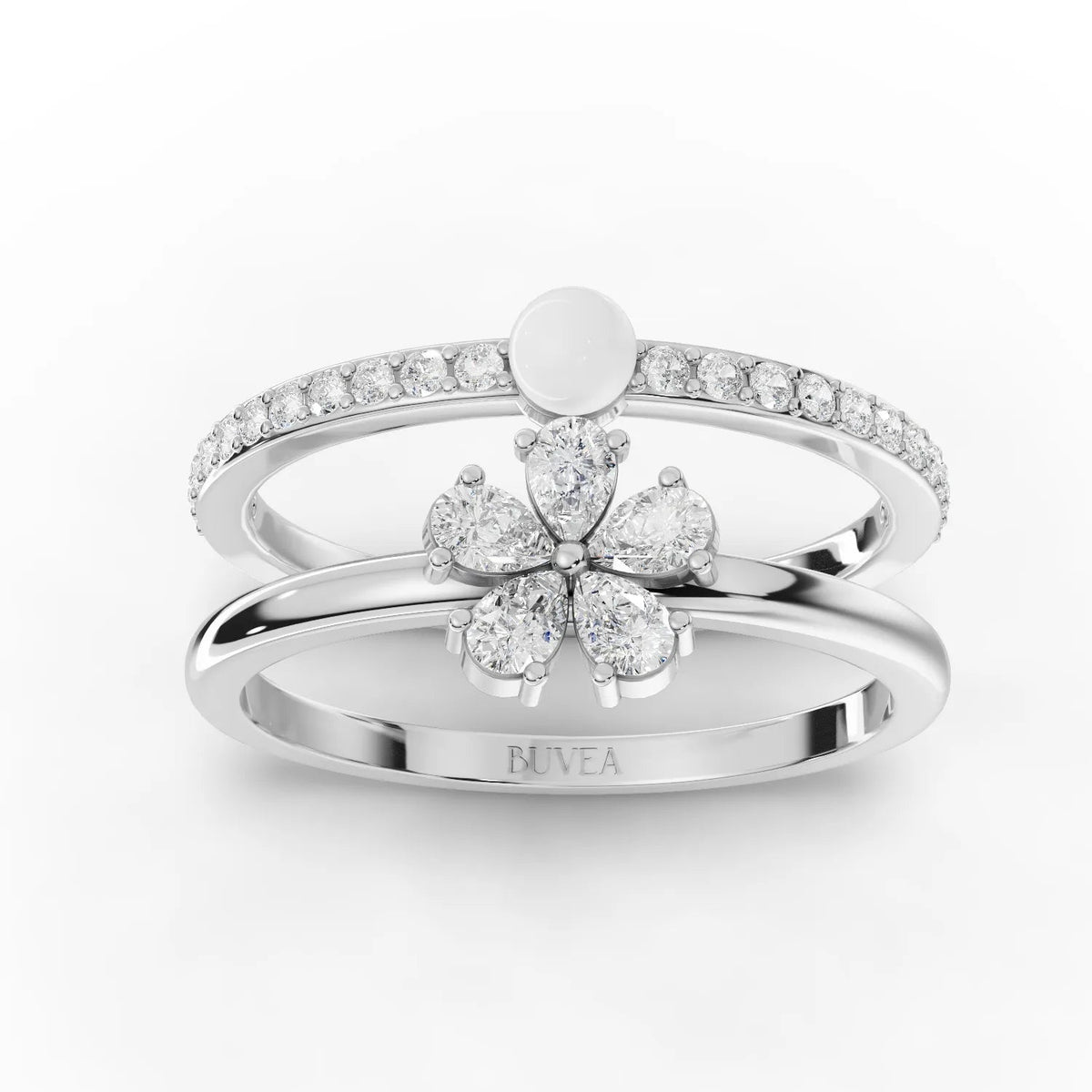 0.39 CT Pearl Lab Grown Diamond Ring with Pear Shape Floral Cluster Set in white gold