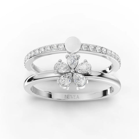 0.39 CT Pearl Lab Grown Diamond Ring with Pear Shape Floral Cluster Set in white gold