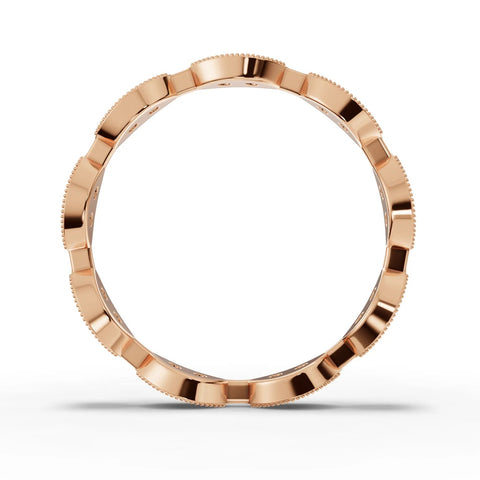 Round cut lab-grown wedding band rose gold close-up