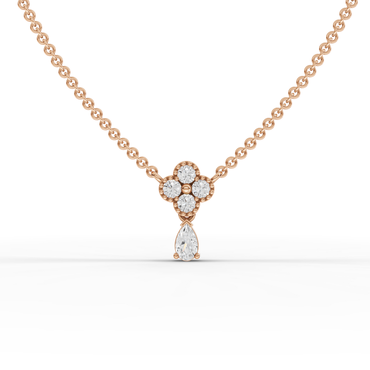 0.40 CT Round With Pear Statement Lab Grown Diamond Pendant in rose gold