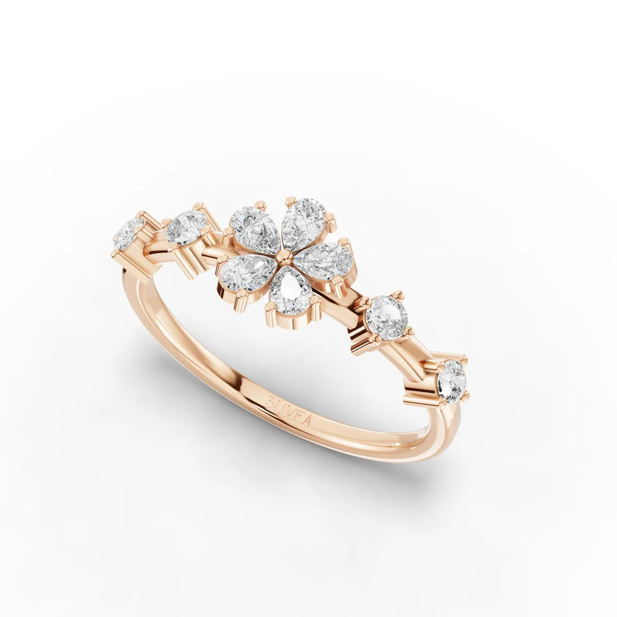 0.41 CT Floral Diamond Ring with Pear Shape Lab Grown Diamond in rose gold, view 2