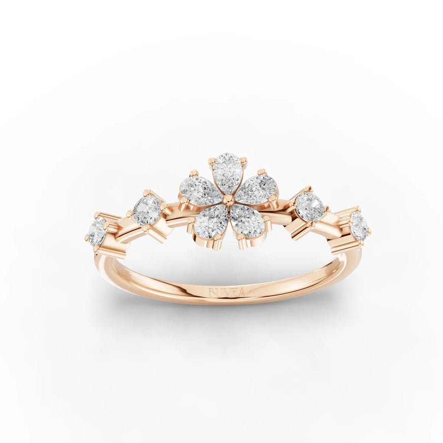 0.41 CT Floral Diamond Ring with Pear Shape Lab Grown Diamond in rose gold