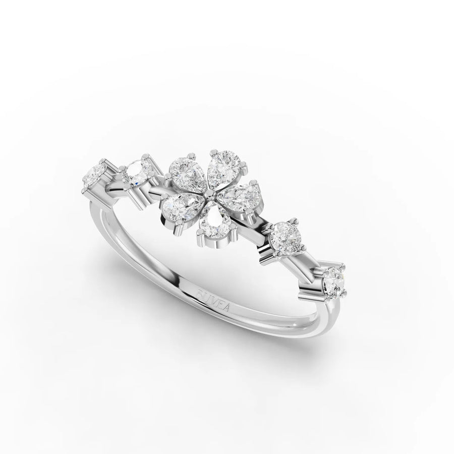 0.41 CT Floral Diamond Ring with Pear Shape Lab Grown Diamond in white gold, view 2