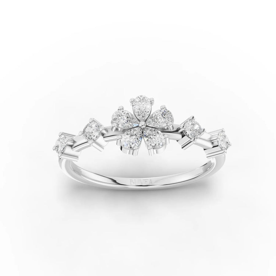 0.41 CT Floral Diamond Ring with Pear Shape Lab Grown Diamond in white gold