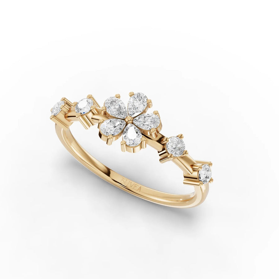 0.41 CT Floral Diamond Ring with Pear Shape Lab Grown Diamond in yellow gold, view 2