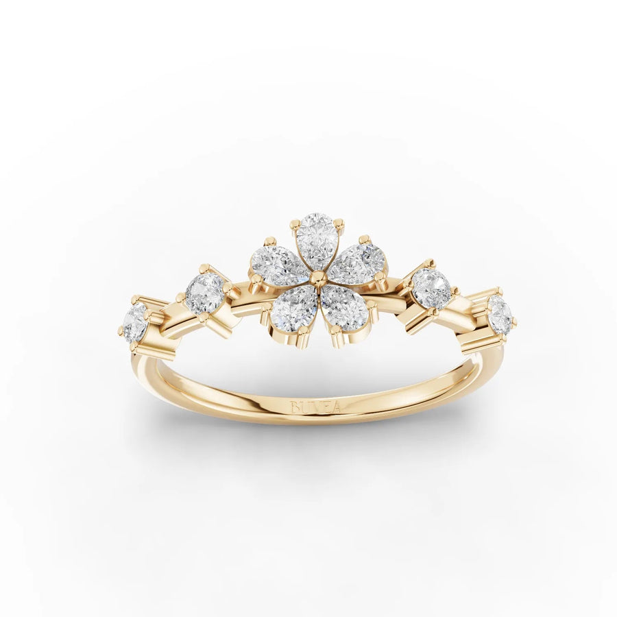 0.41 CT Floral Diamond Ring with Pear Shape Lab Grown Diamond in yellow gold