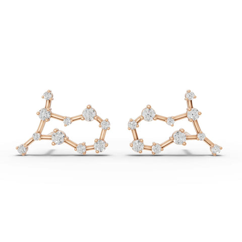 0.41 Ct Gemini lab diamond earrings in 18K gold, designed in a constellation pattern with round diamonds and secure screw backs.