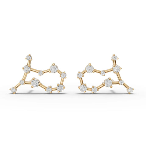 Gemini constellation earrings featuring multiple round lab-grown diamonds set in 18K gold with a secure screw back fitting.