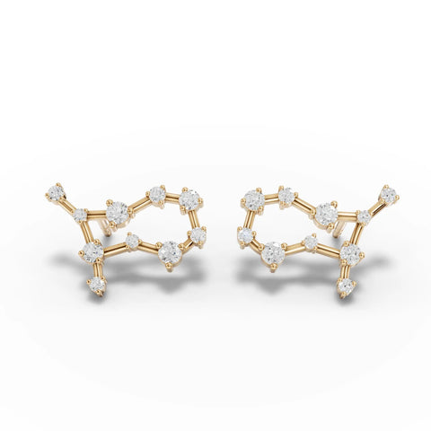0.41 Ct Gemini lab diamond earrings in 18K gold, featuring a constellation design with round lab-grown diamonds.
