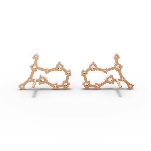18K gold Gemini constellation earrings featuring multiple round lab-grown diamonds in a geometric design.