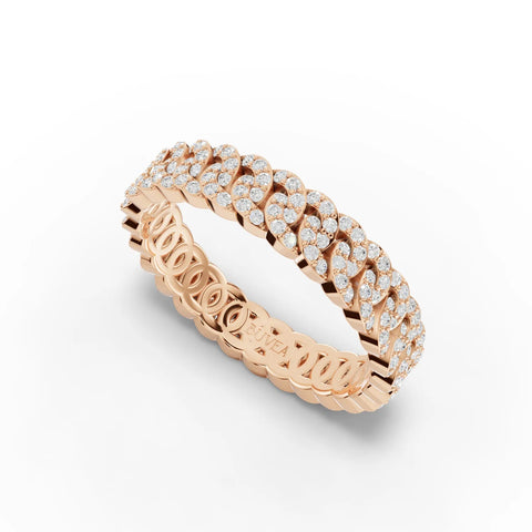 Interlocking oval links form this 0.43 Ct round lab diamond ring, featuring sparkling white diamonds and an 18K gold band.
