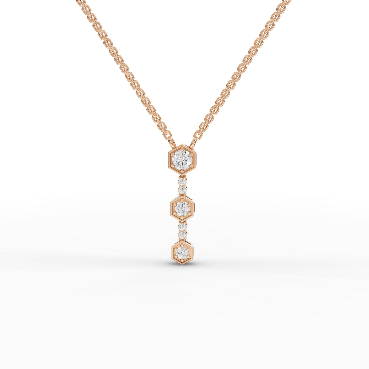 0.45 CT Hexagon Round Lab Grown Diamond Pendant in rose gold