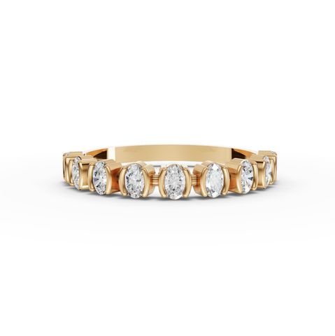 0.45 CT Oval Bezel Half Eternity Lab Grown Diamond Band in yellow gold