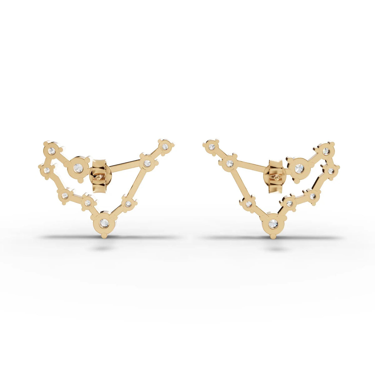 18K gold Capricorn constellation earrings featuring 0.45 CT round lab grown diamonds in an intricate prong setting.