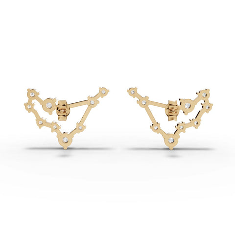 18K gold Capricorn constellation earrings featuring 0.45 CT round lab grown diamonds in an intricate prong setting.