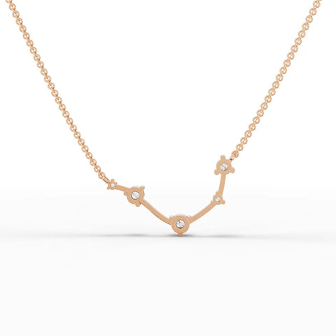 18K gold Aries constellation pendant featuring five round lab-grown diamonds arranged in a celestial design.