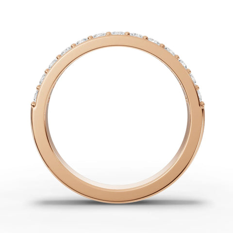Round cut lab-grown half eternity ring rose gold close-up
