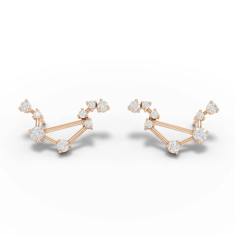 Elegant 0.46 Ct Libra lab diamond earrings in 18K gold, featuring round diamonds arranged in a constellation design.
