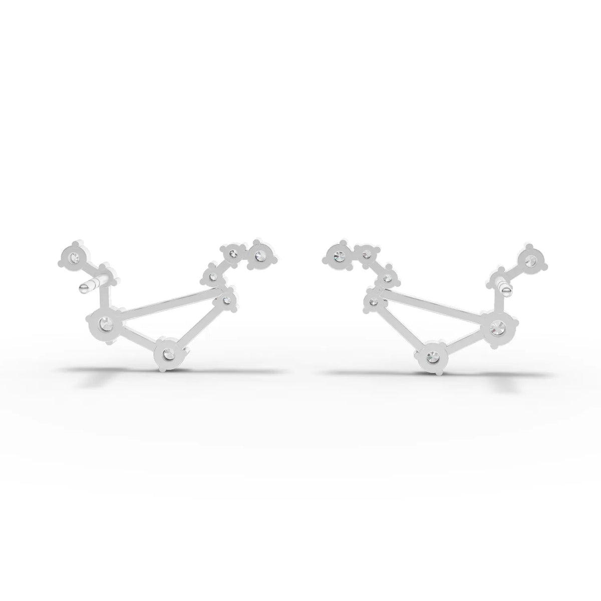 Elegant 0.46 Ct Libra lab diamond earrings in 18K gold, featuring round diamonds arranged in a precise constellation design.