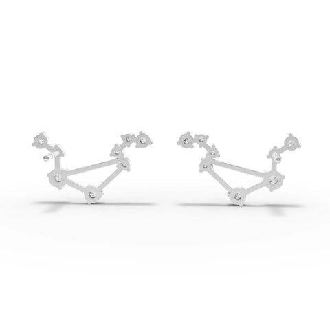 Elegant 0.46 Ct Libra lab diamond earrings in 18K gold, featuring round diamonds arranged in a precise constellation design.