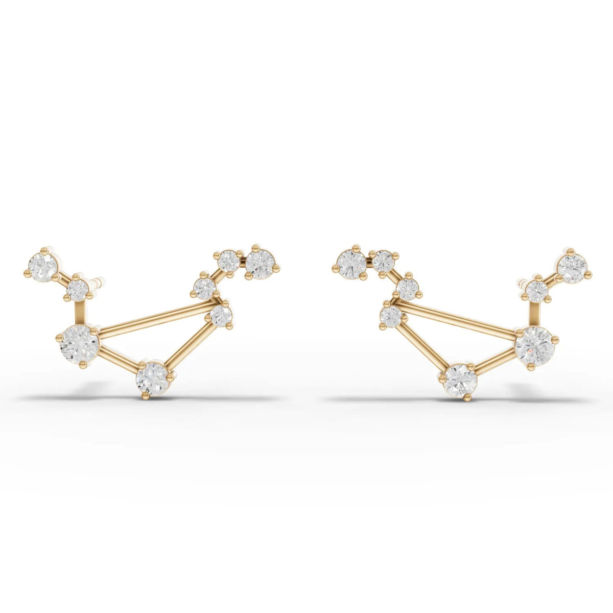 Libra constellation earrings featuring 0.46 ct round lab-grown diamonds, set in 18K gold, with geometric design details.