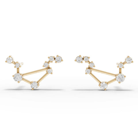 Libra constellation earrings featuring 0.46 ct round lab-grown diamonds, set in 18K gold, with geometric design details.