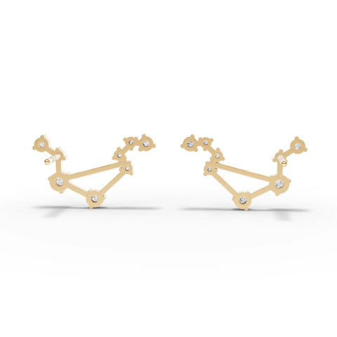 18K gold Libra lab-grown diamond earrings feature a constellation design with round diamonds, showcasing geometric precision and elegant style.