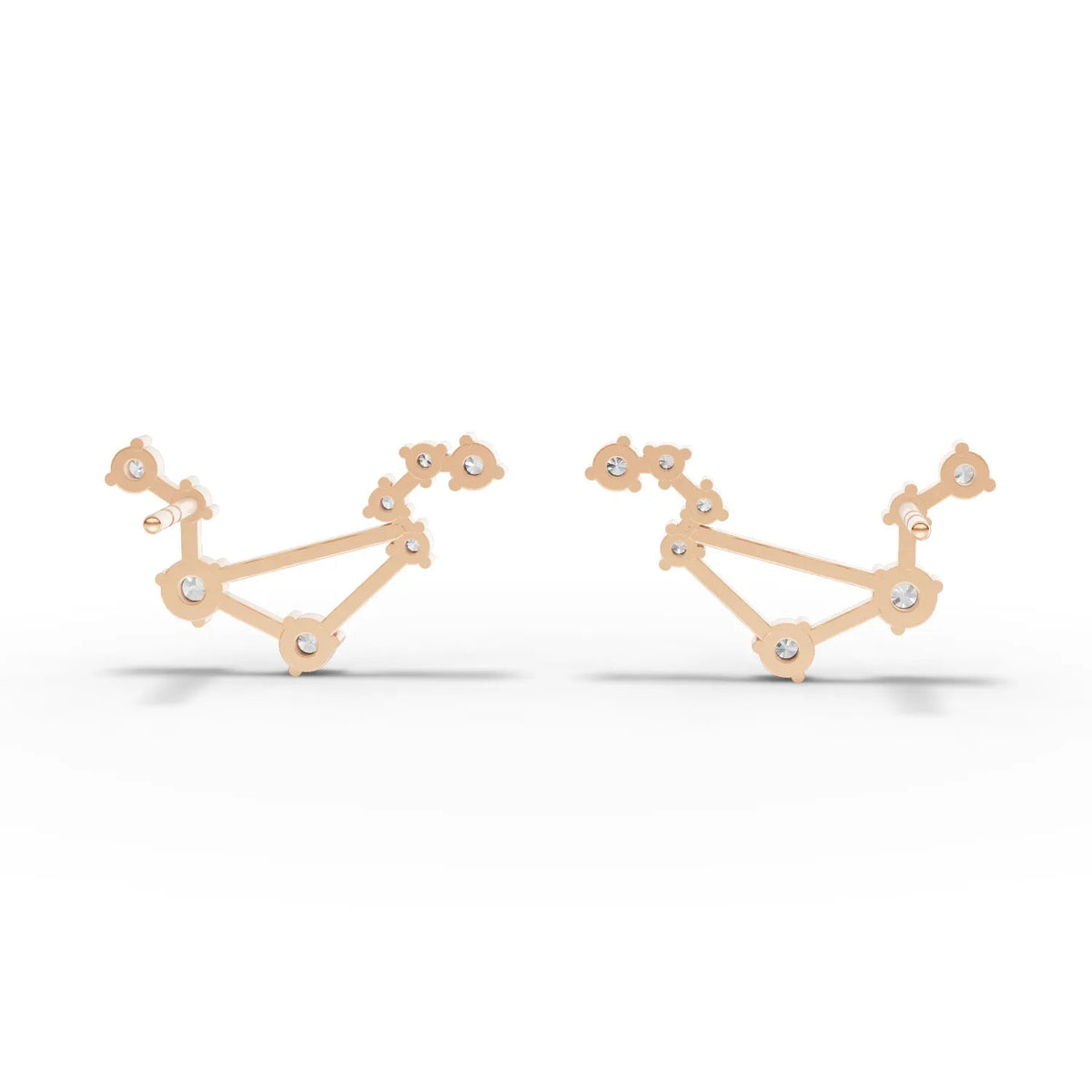 18K gold Libra constellation earrings feature round lab-grown diamonds set in a geometric pattern, showcasing a unique design.