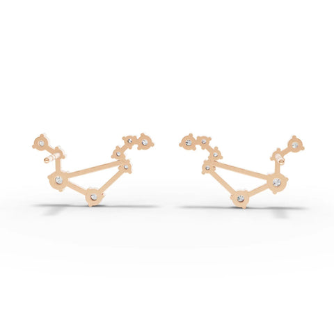 18K gold Libra constellation earrings feature round lab-grown diamonds set in a geometric pattern, showcasing a unique design.