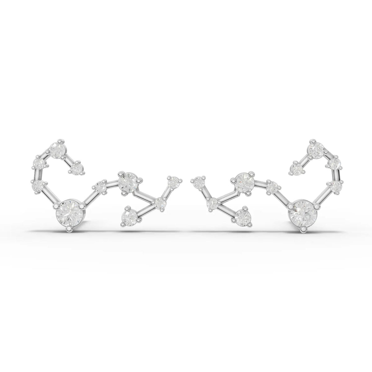18K gold lab-grown diamond earrings designed in a Scorpio constellation shape, featuring round diamonds in a linear arrangement.