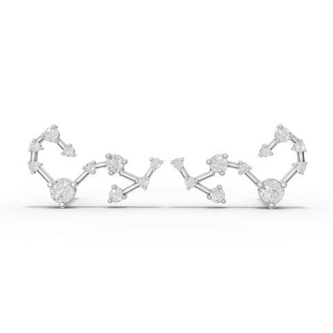 18K gold lab-grown diamond earrings designed in a Scorpio constellation shape, featuring round diamonds in a linear arrangement.