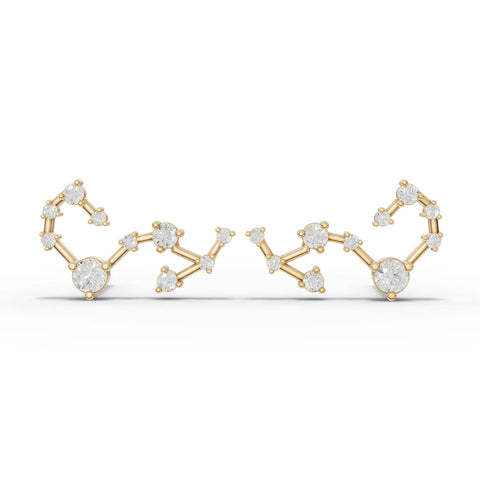 18K gold earrings featuring a Scorpio constellation design with 0.47 ct round lab-grown diamonds in micro-prong settings.