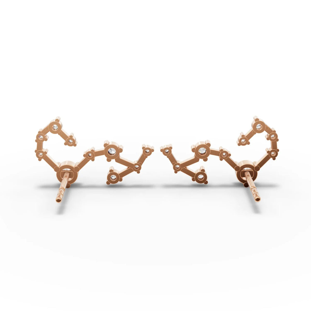 18K gold Scorpio constellation earrings featuring round lab-grown diamonds in a unique linear framework.