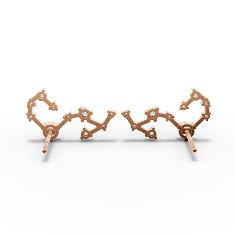 18K gold Scorpio constellation earrings featuring round lab-grown diamonds in a unique linear framework.