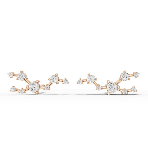 0.47 Ct Taurus lab diamond earrings in 18K gold feature round diamonds arranged in a constellation design with gold bar connectors.