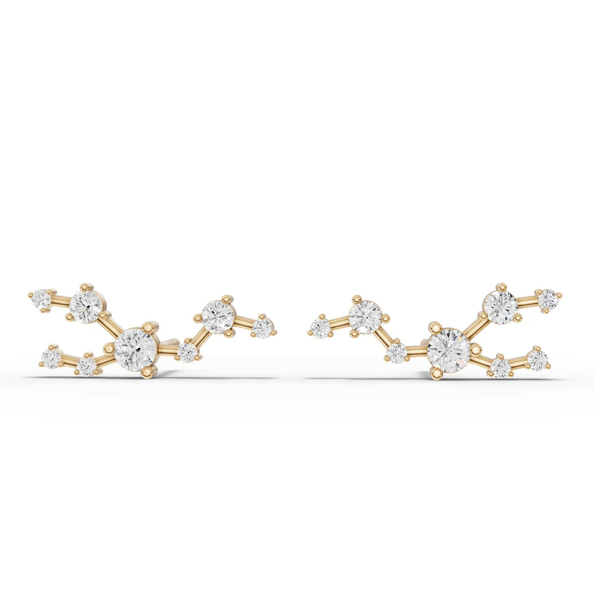 0.47 Ct Taurus lab diamond earrings featuring round diamonds and gold bar connectors in 18K gold, representing the Taurus constellation.