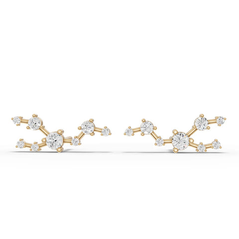 0.47 Ct Taurus lab diamond earrings featuring round diamonds and gold bar connectors in 18K gold, representing the Taurus constellation.