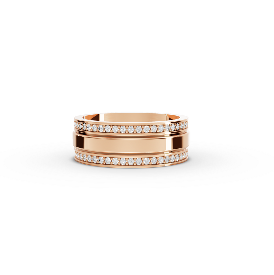 0.48 CT Round Lab Diamond Double Row Pavé Wide Wedding Band in rose gold