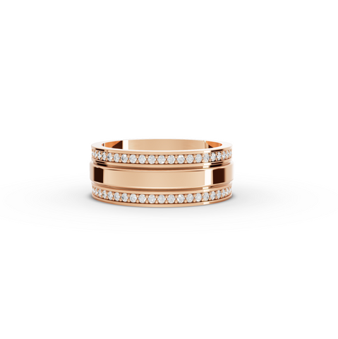 0.48 CT Round Lab Diamond Double Row Pavé Wide Wedding Band in rose gold